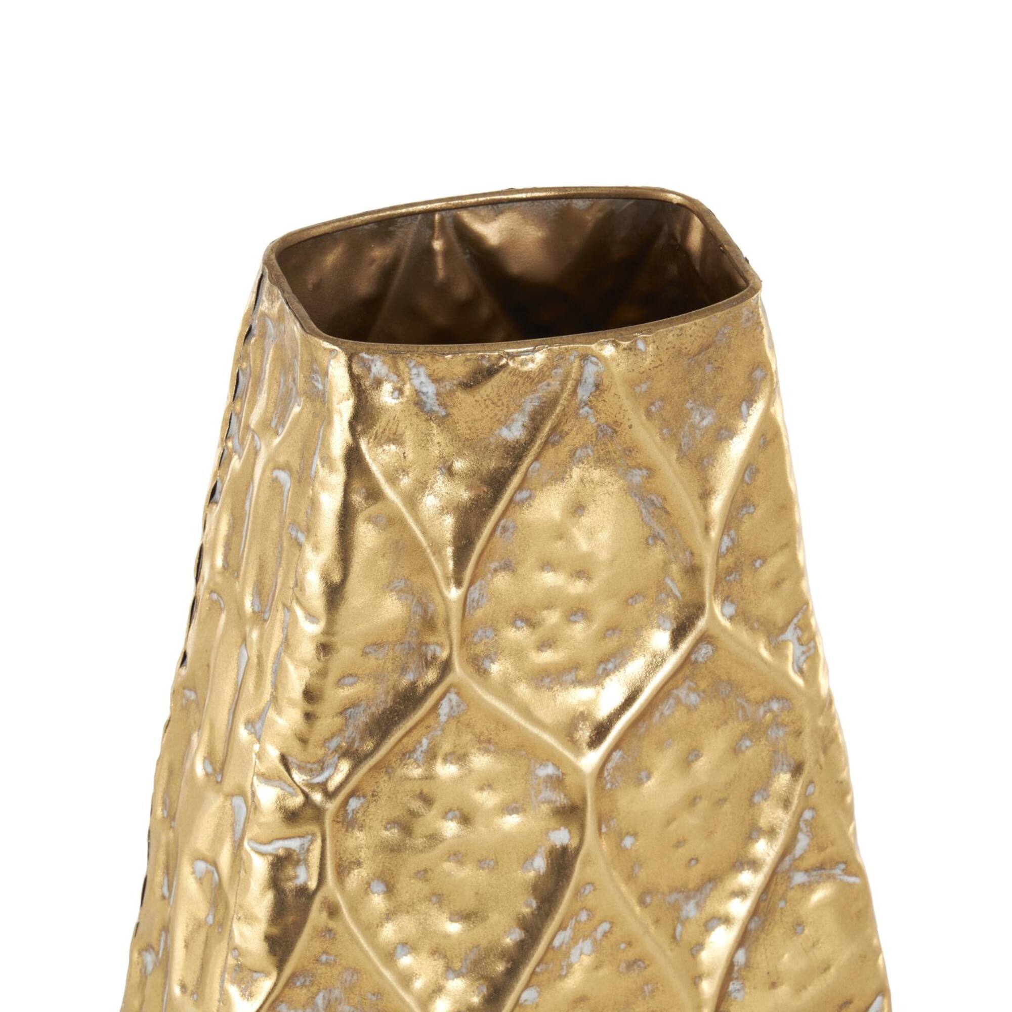 28" Gold Metal Vase with Peacock Inspired Design